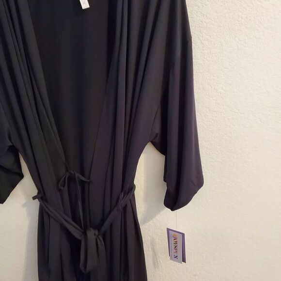 Joyspun Women's Black Soft Knit Robe With Pockets, Size (2X-3X) - Picture 7 of 10